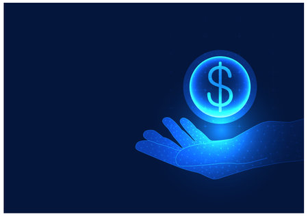 businessman hand holding digital coin Modern financial technology popularly uses digital coins for trading. It is convenient to use. Modern business people turn to use more and more.のイラスト素材