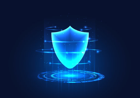 Shield technology stays technology circle It is software used to protect against data theft or cyber attacks. It is commonly used by groups of banks and companies.のイラスト素材