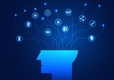 Artificial intelligence that enters the smart technology system is an ai that commands and learns information from humans. to help meet the needs of users and help solve business problemsのイラスト素材