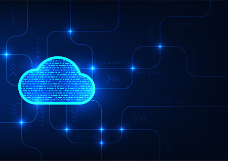 Cloud technology for safe and secure data storage over the Internet. And can also send information to business partners. It is online storage anywhere and safe to work with.のイラスト素材