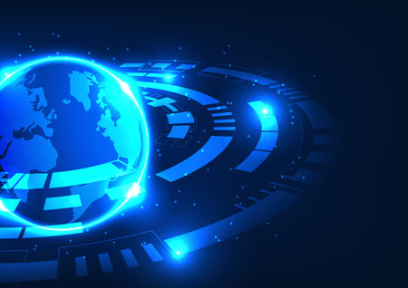 Earth technology background The technology invented by humans is a communication system. internet system that comes to help do international business and storage technology within the networkのイラスト素材