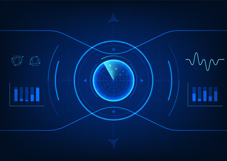 Radar technology background It is a technology used to detect foreign matter entering the area and report results. It is an innovation that is used to protect the modern technologyのイラスト素材