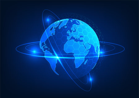 Earth technology background Refers to the Internet network system that covers the whole world. help to communicate The search sends information. do business conveniently can connect to each other at any timeのイラスト素材