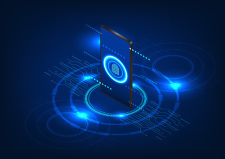 Smartphone technology background with fingerprint scanner It is a technology created to protect the user's important information. It is a personal identification to access information.のイラスト素材