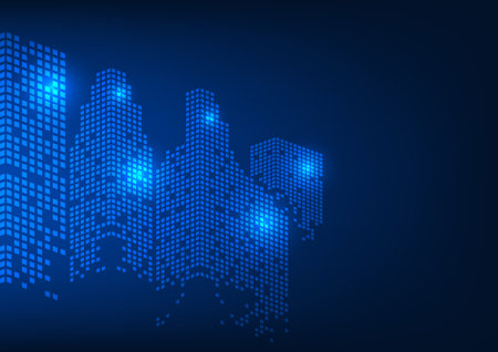 Smart city background It's an unmanned smart city pixel concept city. with a system to connect people in the city through a network system and made business in the city expandのイラスト素材