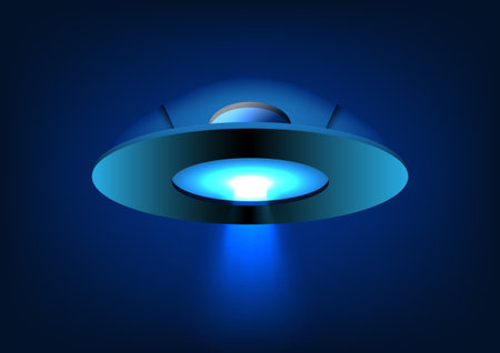 UFO spaceship A beam of white light came out from the spacecraft. is a vector image Suitable for use as a decorative poster or as an illustrationのイラスト素材
