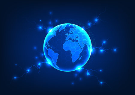 World network connection technology Refers to the connection to the Internet network that covers the whole world. used to transmit data with a high-speed signal There are lightning boltsのイラスト素材