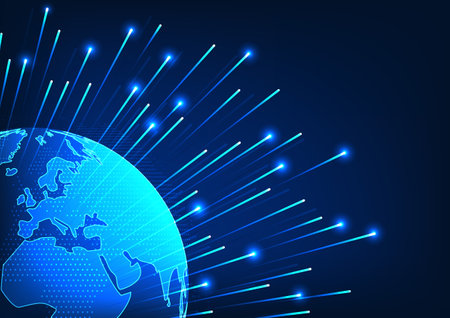 Earth technology with projected lasers The concept of big data transmission technology through the internet network that covers the world at high speed. save time and resourcesのイラスト素材