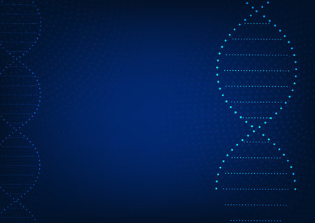 Medical technology wallpaper showcasing the marvels of DNA, representing modern advancements in medicine. Discover the intricate DNA structure amidst a captivating dark blue ambiance.のイラスト素材