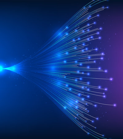 Big data technology The overlapping lines of light flew at mesmerizing speed, adding an intriguing glow. Big data technology is collected and transmitted through high-speed Internet networks.のイラスト素材