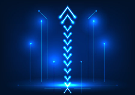 Technology background of upward and downward arrows with circuit lines. Technology vector illustration Use as wallpaper, poster picturesのイラスト素材
