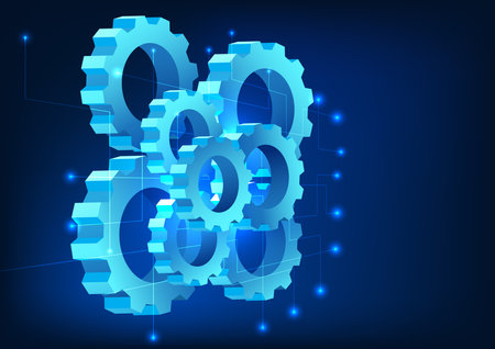 Cog technology The arranged gear teeth are connected to a technological circuit. It represents the development of technology. that allows people to access information well-beingのイラスト素材
