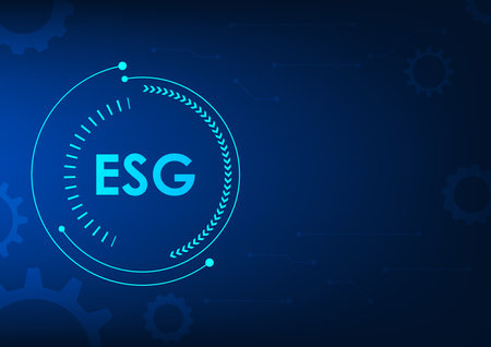 ESG technology is within the technology circle. It is an investment in business, environment, society, and good governance. It is a sustainable investment.のイラスト素材