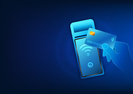 Financial technology Paying for products by credit card through a card swipe machine Credit cards that can be used to pay for products online products Installment of products without using cashのイラスト素材