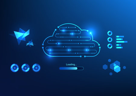 Cloud technology background that is a technology circuit Equipped with high-tech digital loading screen display elements. Representing the storage of important work data, vector illustrationのイラスト素材