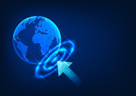 Cyber security technology abstract background A world hit by arrows with protection. Showing a virus cyber attack being stopped by a defense system, Vector illustrationのイラスト素材