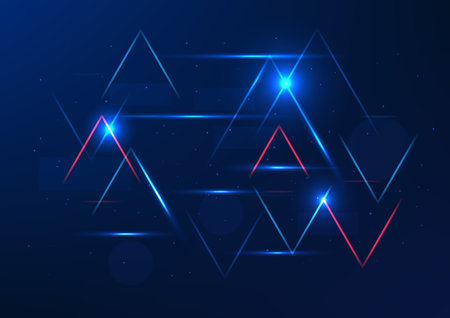 Abstract background technology, geometric shapes Triangular lines with glowing lines Placed overlapping with dimensions, vector illustration, brochure, posterのイラスト素材