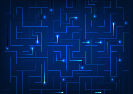 Technology background Maze with light lines leading the way Shows the use of cyber technology to search for information on the internet. Come to help solve problems and provide solutions.のイラスト素材