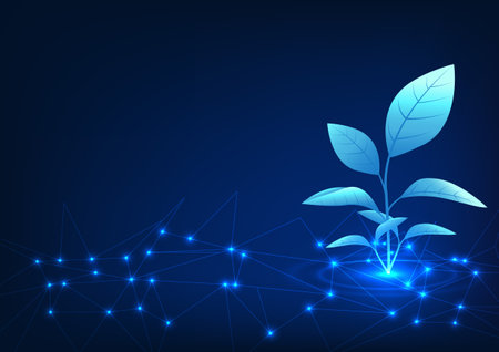 Smart Farm Technology Plants with smart network connections demonstrate the conductivity of green farming data. Green Technology is developed to reduce the harmful impact on the environment.のイラスト素材