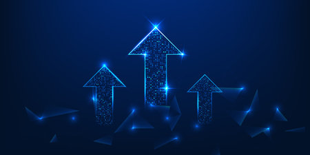 Upward arrow with the technology element represents the growth of modern business driven by digital innovation and intelligent systems to continuously increase efficiency and create economicのイラスト素材