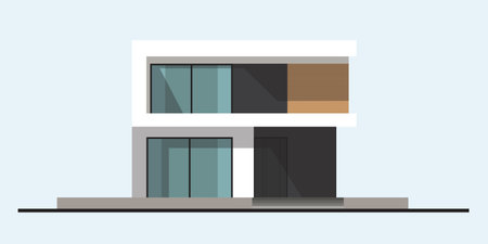 Illustration Vector Modern style house Single house design, simple luxury, modern, minimalist, practical, full glass windows, horizontal wood decorationのイラスト素材