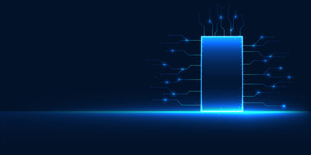 Technology door connected with technology circuits, symbolizing the gateway to innovation, digital transformation, and the new era of intelligent technologyのイラスト素材