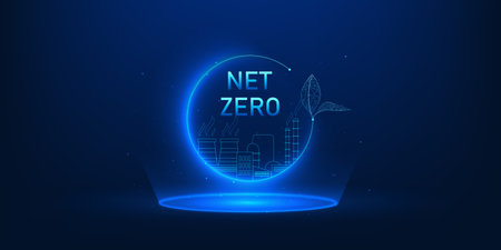 Net Zero Carbon Innovation Concept with Green Energy, Sustainable Technology, Eco Friendly World...