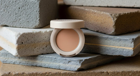 Cosmetic powder on the background of gray bricks. Close-up.の素材