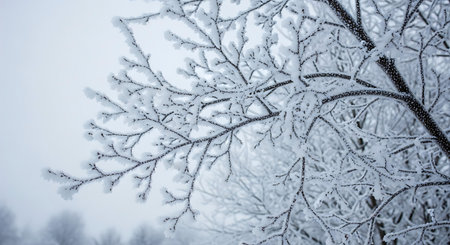 Frozen branches of a tree in the snow. Winter landscape.の素材