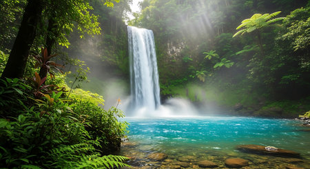 Beautiful waterfall in the rainforest of Costa Rica, Central Americaの素材