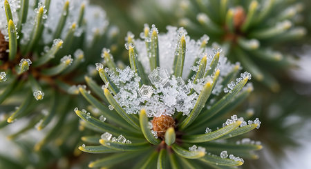 Frost on the branches of a spruce in the winter.の素材