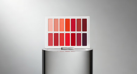 3d rendering of a color palette in a stand on gray backgroundの素材