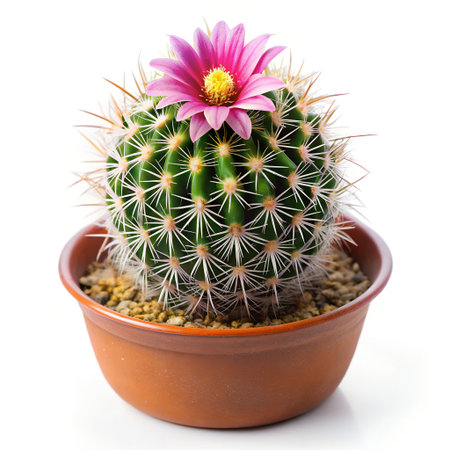 Cactus with pink flower in pot isolated on white background, clipping pathの素材