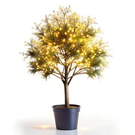 Christmas tree in pot isolated on white background. 3d rendering.の素材