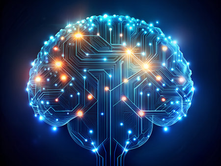 Abstract human brain with circuit board. Artificial intelligence concept. Vector illustrationの素材