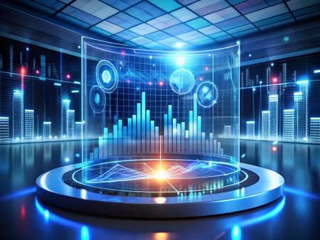 Futuristic interface with digital charts and graphs. 3d renderingの素材