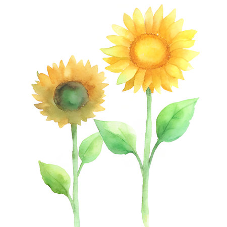 Watercolor sunflowers isolated on white background. Vector illustration.の素材