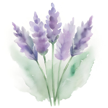 Watercolor lavender bouquet on white background. Vector illustration.の素材