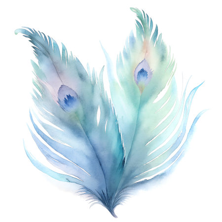 Watercolor bird feather isolated on white background.  illustration set. Watercolour drawing fashion aquarelle.の素材
