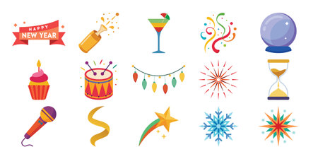 set of icons happy new year and merry christmas vector illustration designのイラスト素材