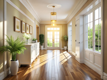 Interior of a living room with a large window. 3d renderの素材