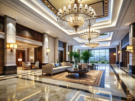 Luxury hotel lobby interior. 3D rendering. Interior design.の素材