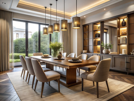 3d rendering luxury dining room and living room in classic style designの素材