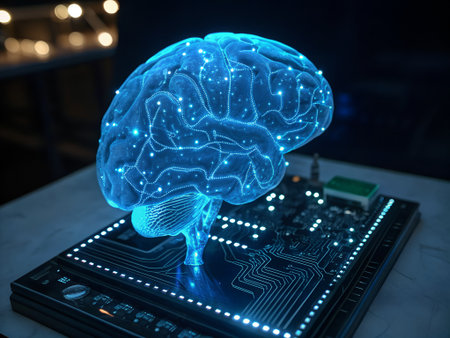 Artificial intelligence concept with human brain and circuit board. 3D Renderingの素材