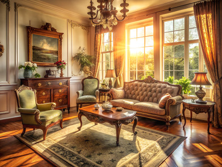 Luxury interior of living room with furniture. Vintage style.の素材