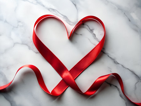 Valentine's day background with red ribbon in shape of heartの素材