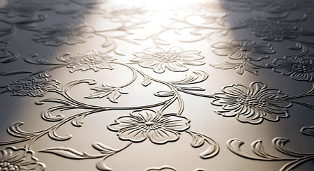 abstract pattern of metal plate with floral ornament for background used.の素材