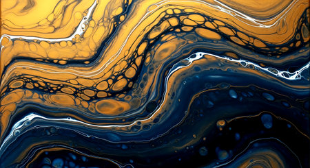 Abstract background of acrylic paints in blue and yellow tones. Liquid marble pattern.の素材