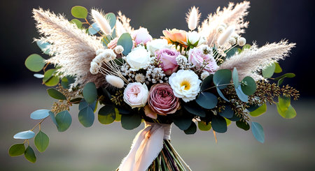 Wedding bouquet of flowers and eucalyptusの素材