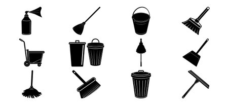 Cleaning and cleaning equipment icons set. Simple illustration of cleaning and cleaning equipment vector icons for webのイラスト素材